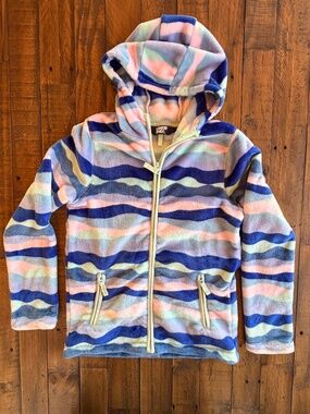 Lands’ End Girls Striped Fleece Zip Hoodie Jacket Multicolor Size L 10-12 EUC